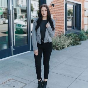 Gray Faux Velvet Moto Jacket